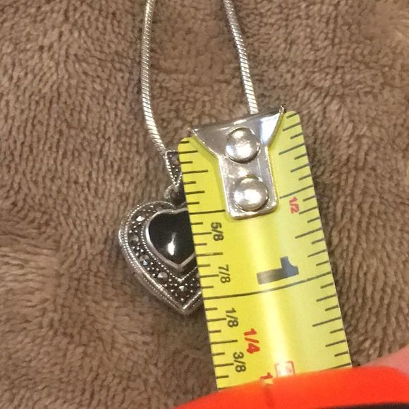 JUDITH JACK Sterling Silver Black Onyx and Marcasite Heart Locket Necklace - Picture 7 of 9